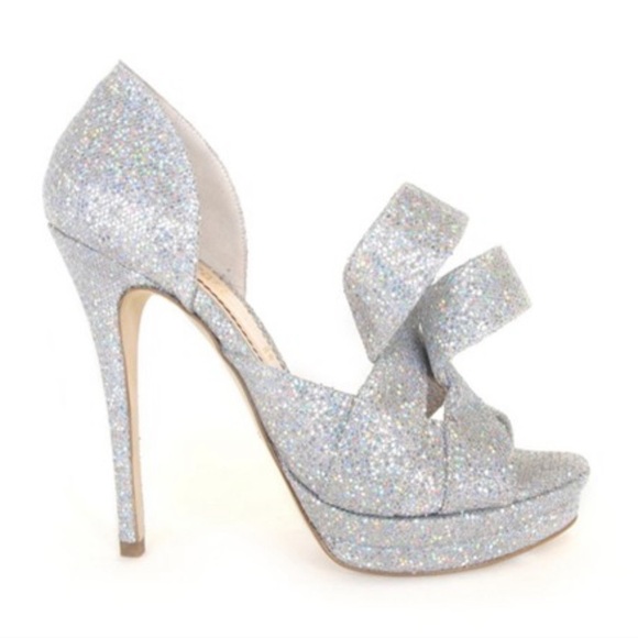 Jerome C. Rousseau Kier Iridescent Glitter Platform Sandals in Silver Size 6 - Picture 8 of 8